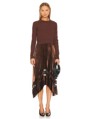 ALLSAINTS Nadia Brown Pleated Foil Slip Dress In Pale Cacao 2in1 Size Small $429